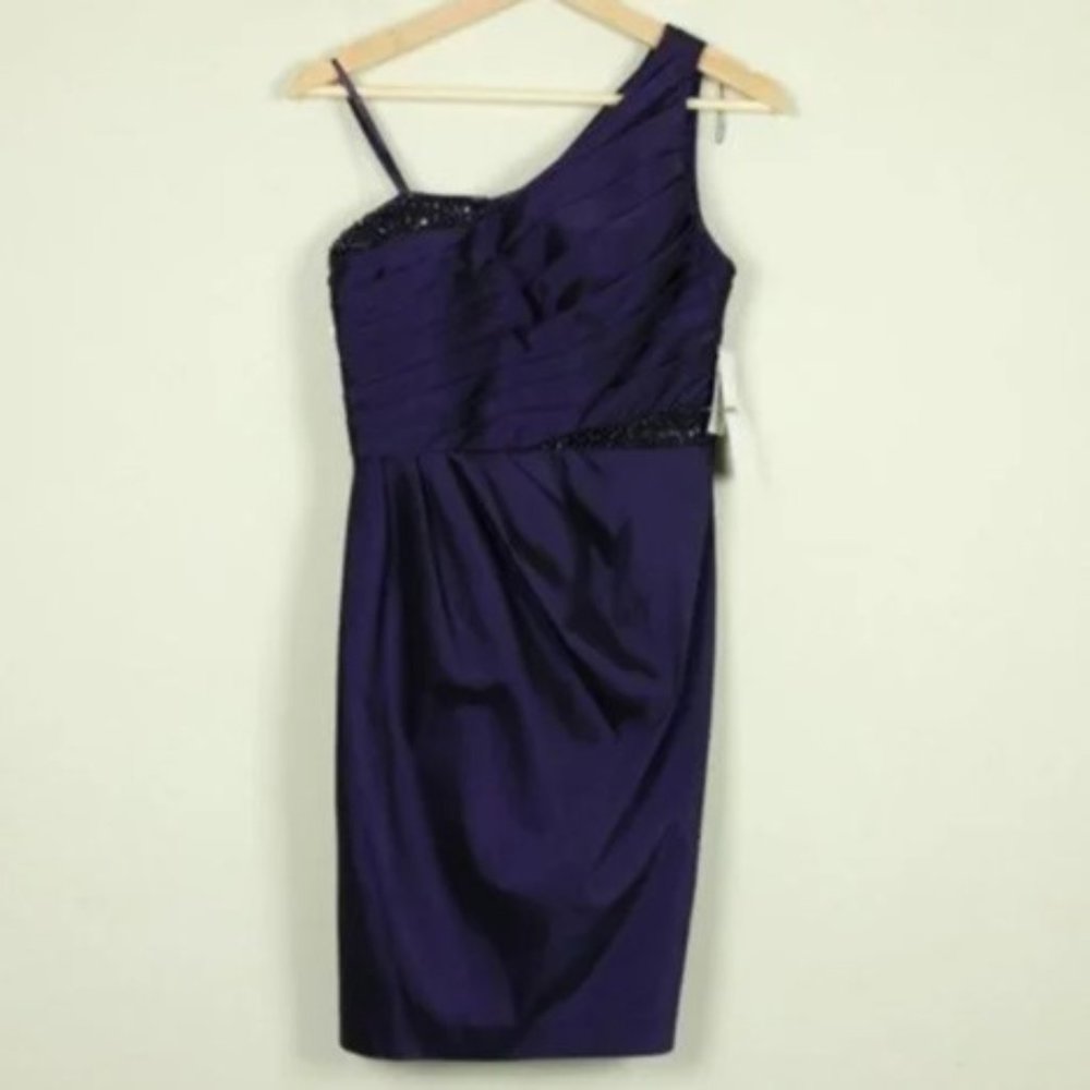 Adrianna Papell Beaded One Shoulder Taffeta Dress